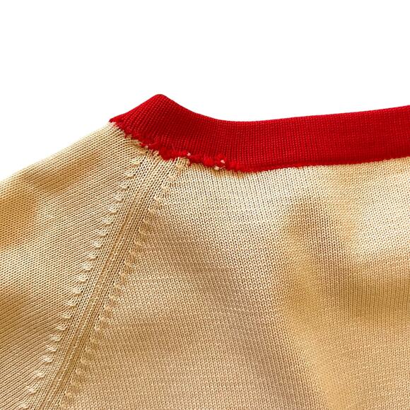 RARE Vintage Don Loper Cream Knit Red Trim Mod Cardigan 3/4-Sleeve Dinner Jacket - Picture 8 of 10